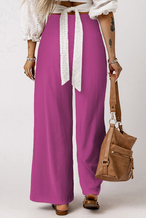 Smocked Wide Waistband High Waist Wide Leg Pants